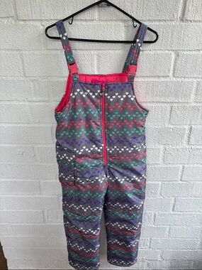 London Fog Hearts Kids Gray Snow Overalls with Pink Trim Bib sz 10/12
